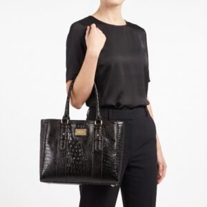 Cartera Nine West Tote Negra Croco Embossed