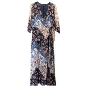 Vestido Azul y beige com flores - M/L