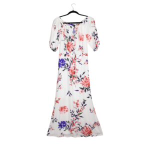 Vestido largo floreado off shoulder