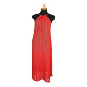 Vestido largo tejido rojo salmon - M