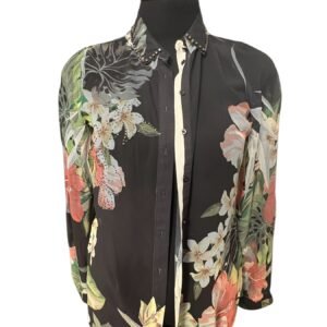 Blusa traslúcida negra floreada - Guess