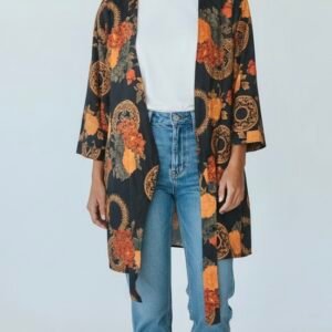 Kimono negro floreado talla única