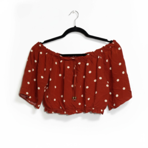 Top off shoulder terracota polka dots