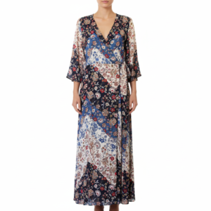 Vestido Azul y beige com flores - M/L