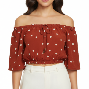 Top off shoulder terracota polka dots