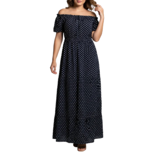 Vestidos off shoulder Azul marino - polkadots