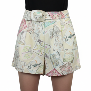 Short de lino crema estampado Animale