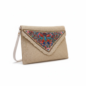 Cartera Clutch Playera Beige con Pedrería