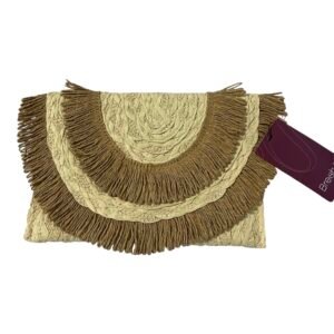 Clutch de Rafia Beige y Marrón con Flecos