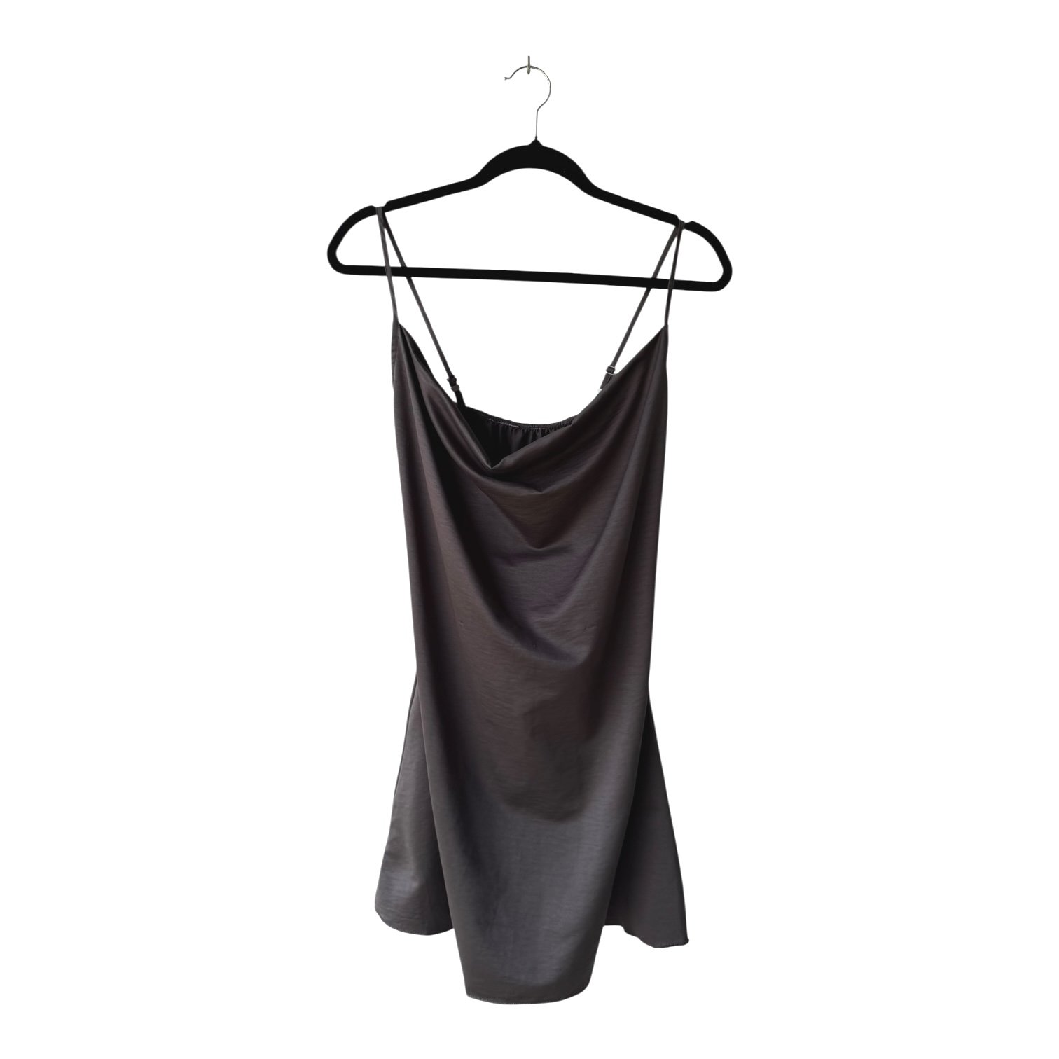 Vestido Martina & Co Satinado Gris Oscuro con Cuello Cowl - S/M - Imagen 3