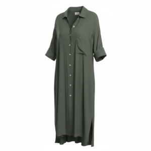 Vestido Camisero Largo Verde Olivo