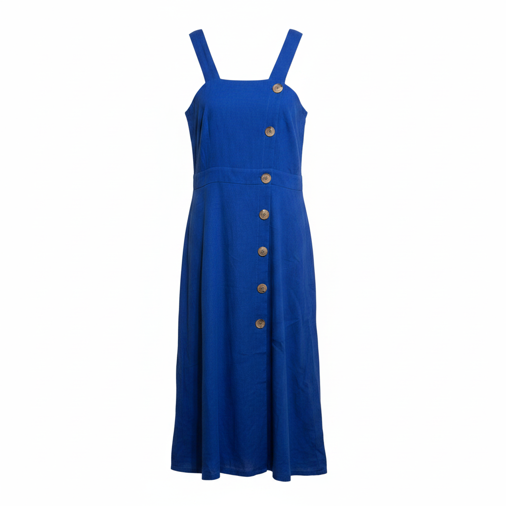 Vestido Azul Eléctrico de Lino con Botones - M - Imagen 2
