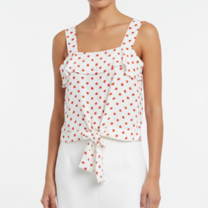 Top Zara Basic Blanco con Puntos y Nudo - S