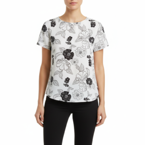 Blusa Blanca con Estampado Floral Negro XL