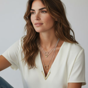 Collar Multicapa Plateado con Dijes Geométricos