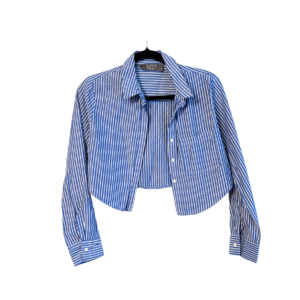 Blusa Primark Cropped a Rayas Azul y Blanco - M