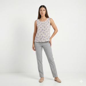 Blusa Bassika Sin Mangas Estampado Hojas Azul - S