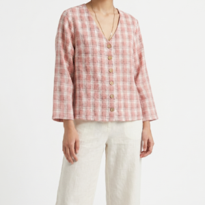 Blusa a Cuadros Rosada con Botones