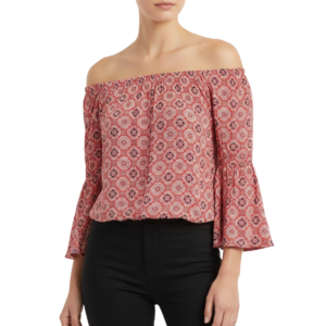 Blusa Elodie Off-Shoulder Roja con Estampado Floral - S