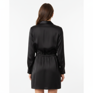 Vestido Zara Satinado Negro Cruzado - M