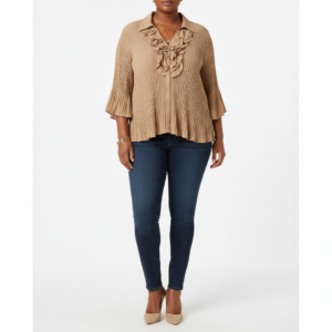 Blusa Allison Taylor Camel Plisada con Bobos - 3XL
