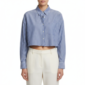 Blusa Primark Cropped a Rayas Azul y Blanco - M