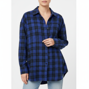 Blusa Zara a Cuadros Azul y Negro Oversized - S