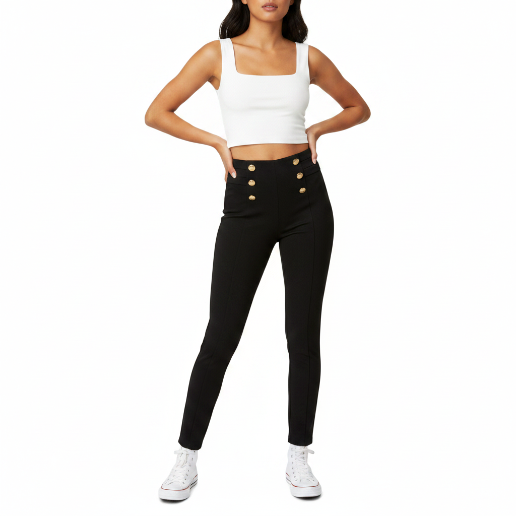 Pantalón Zara Negro con Botones Dorados - S