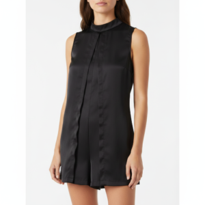 Vestido Corto Negro Sin Mangas con Cuello Alto - S