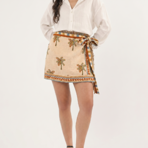 Falda Farm Rio Cruzada de Lino con Estampado de Palmeras - M