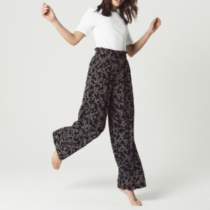 Pantalón Palazzo Negro con Estampado Floral