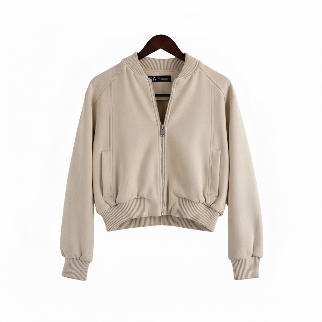 Casaca Bomber Zara Beige Cropped - S - Imagen 2