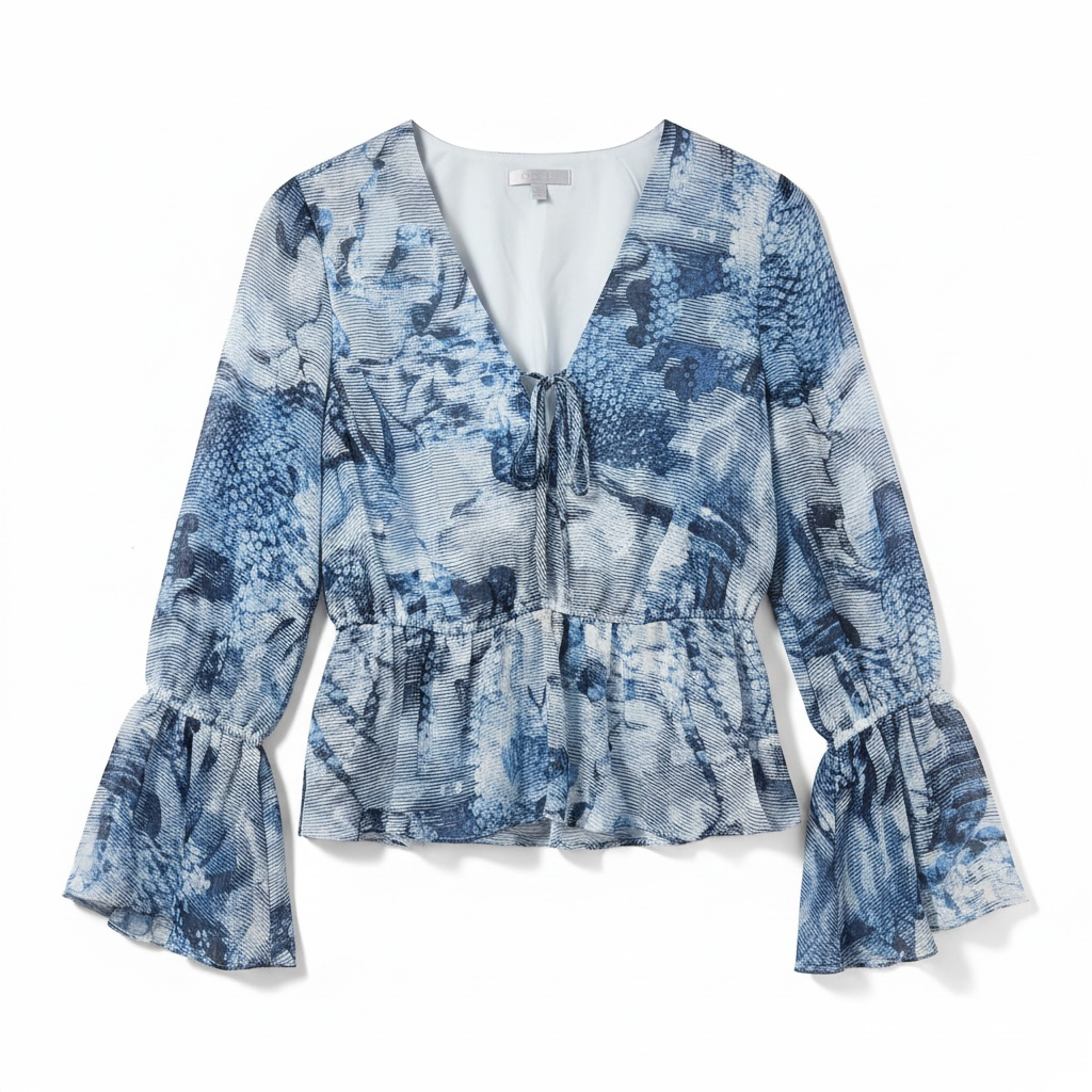 Blusa Guess Peplum Azul - M - Imagen 3
