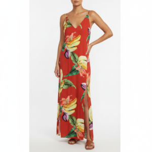 Vestido Largo Farm Rio Rojo con Estampado de Bananas - L