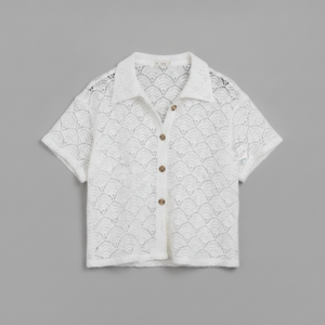 Blusa de Crochet Blanca con Botones - L