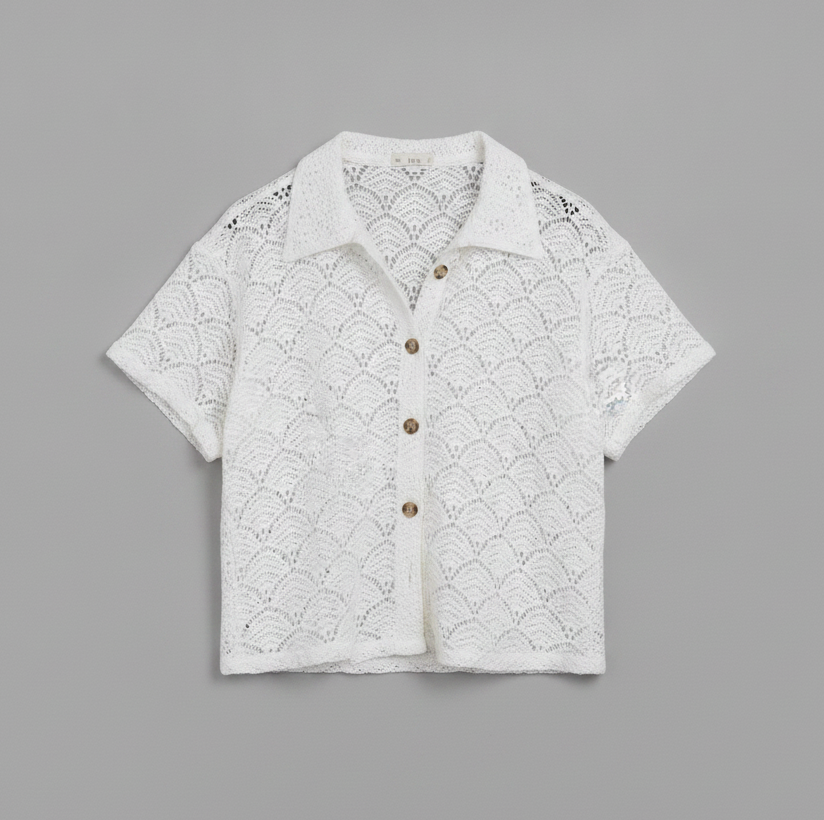 Blusa de Crochet Blanca con Botones - L - Imagen 2