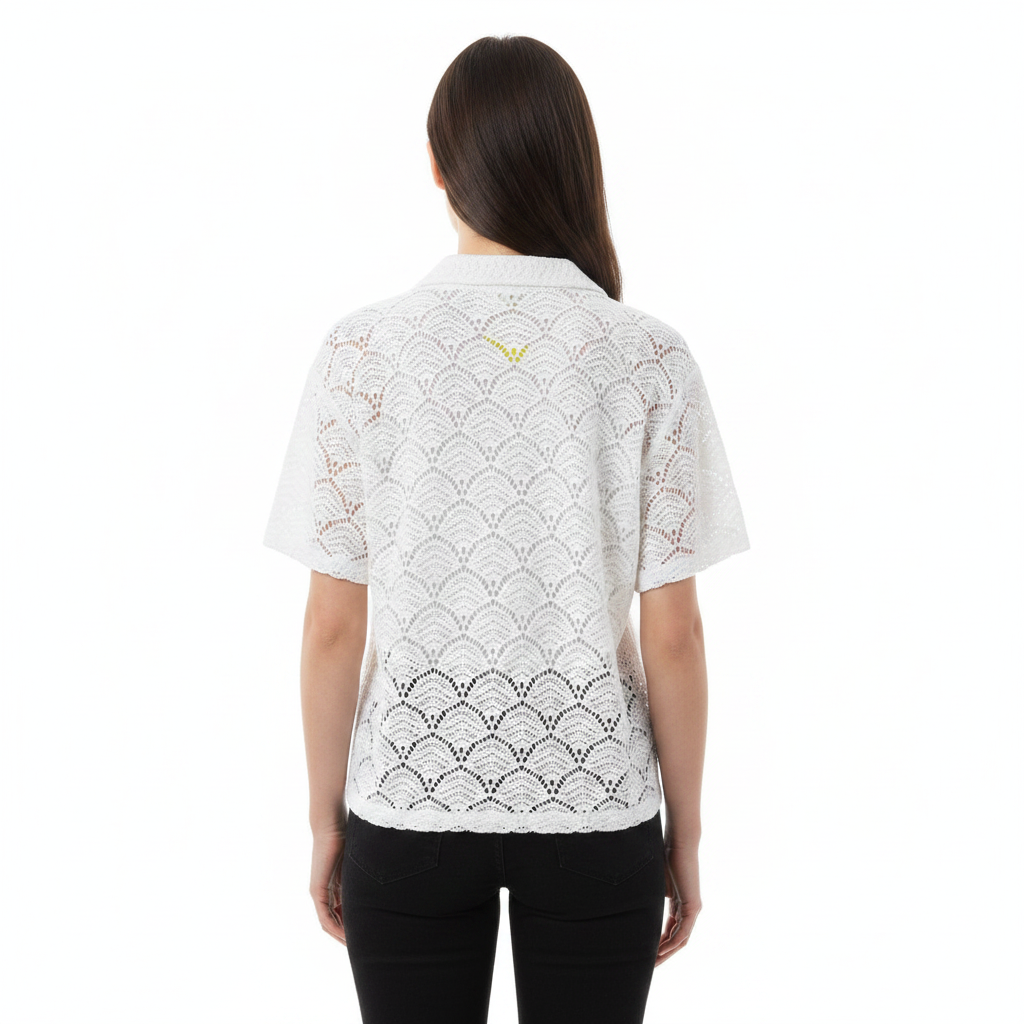 Blusa de Crochet Blanca con Botones - L - Imagen 4