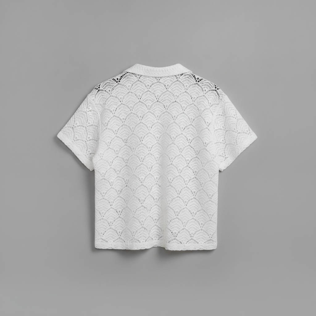 Blusa de Crochet Blanca con Botones - L - Imagen 3