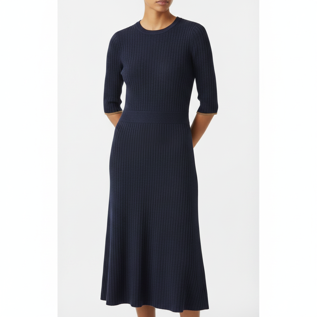 Vestido Ann Taylor de Punto Acanalado Azul Marino - M