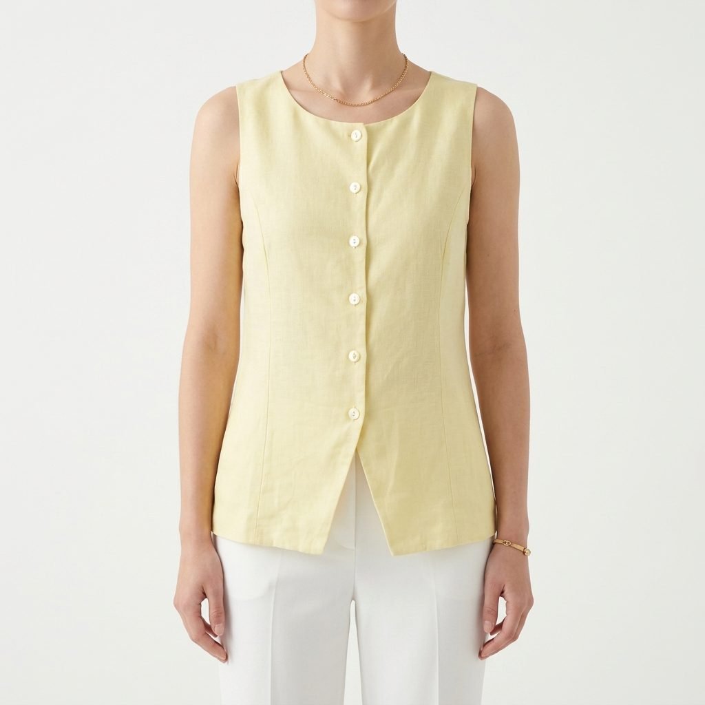 Blusa Rachel Zoe 100% Lino Amarilla con Amarre Posterior - L