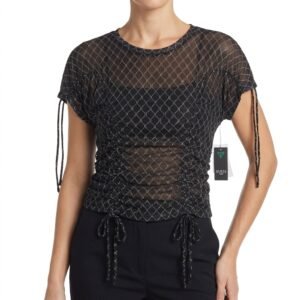 Blusa Guess de Malla con Diseño Geométrico Negro - L