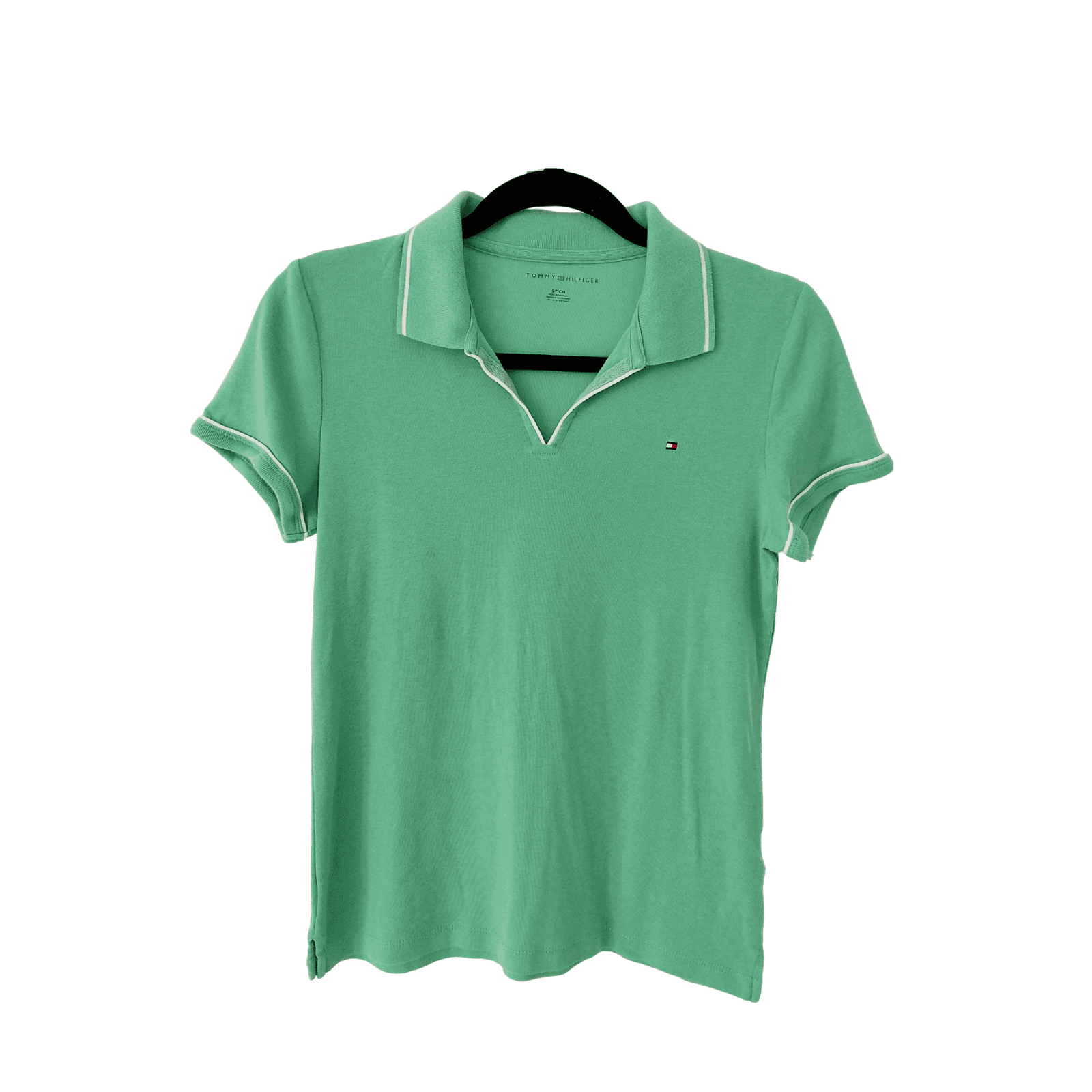 Polo Tommy Hilfiger Verde Menta con Ribetes Blancos - S - Imagen 4