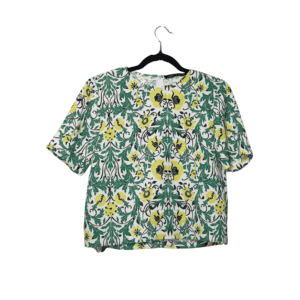 Zara Blusa Floral Verde y Amarilla Estilo Barroco - M