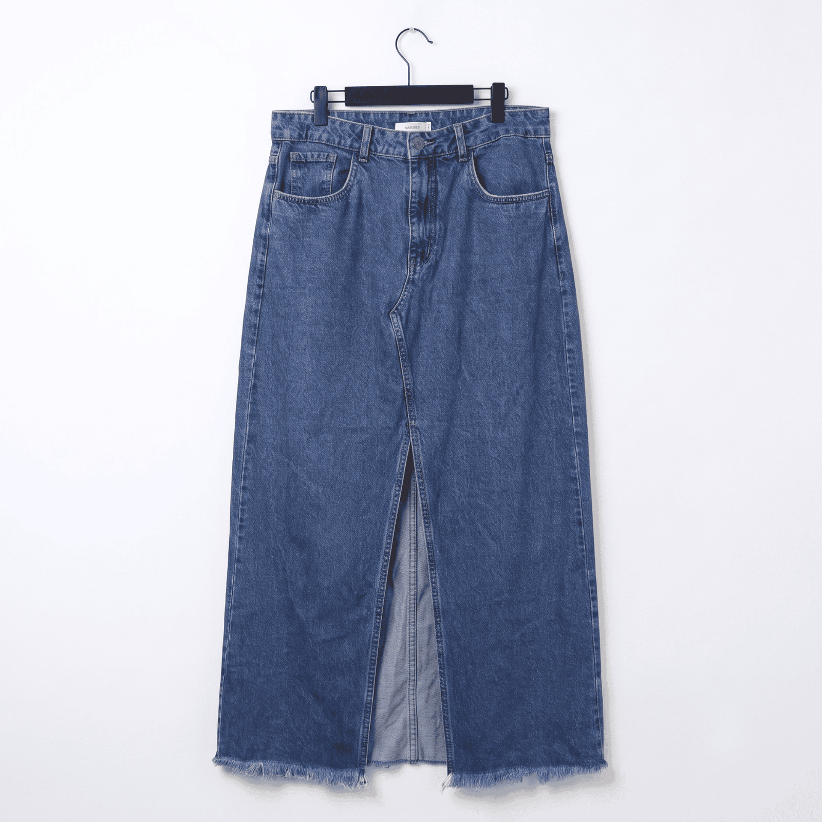 Falda Larga Denim Azul con Abertura Frontal - 32