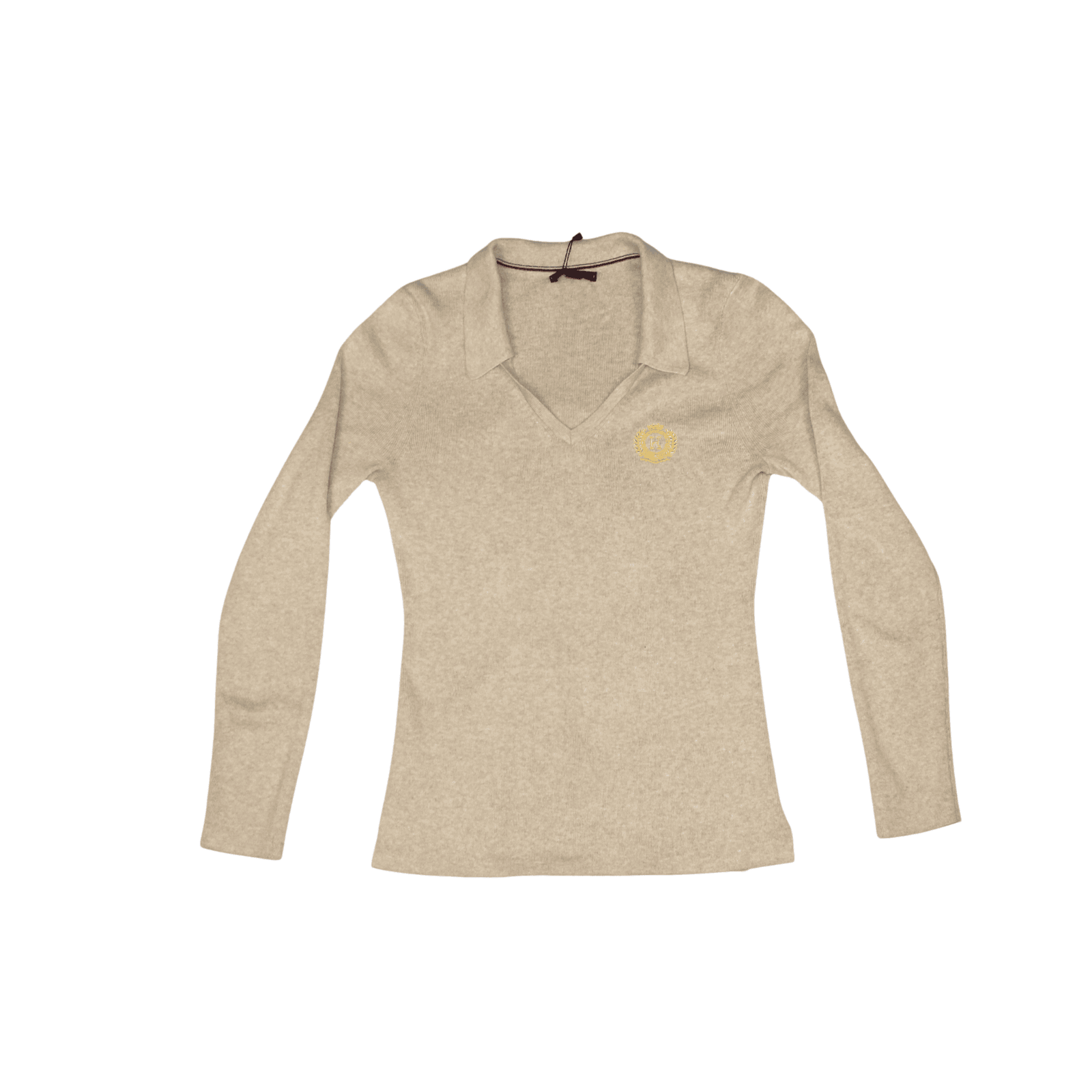 Tommy Hilfiger Chompa Beige de Algodón con Cuello Polo - S
