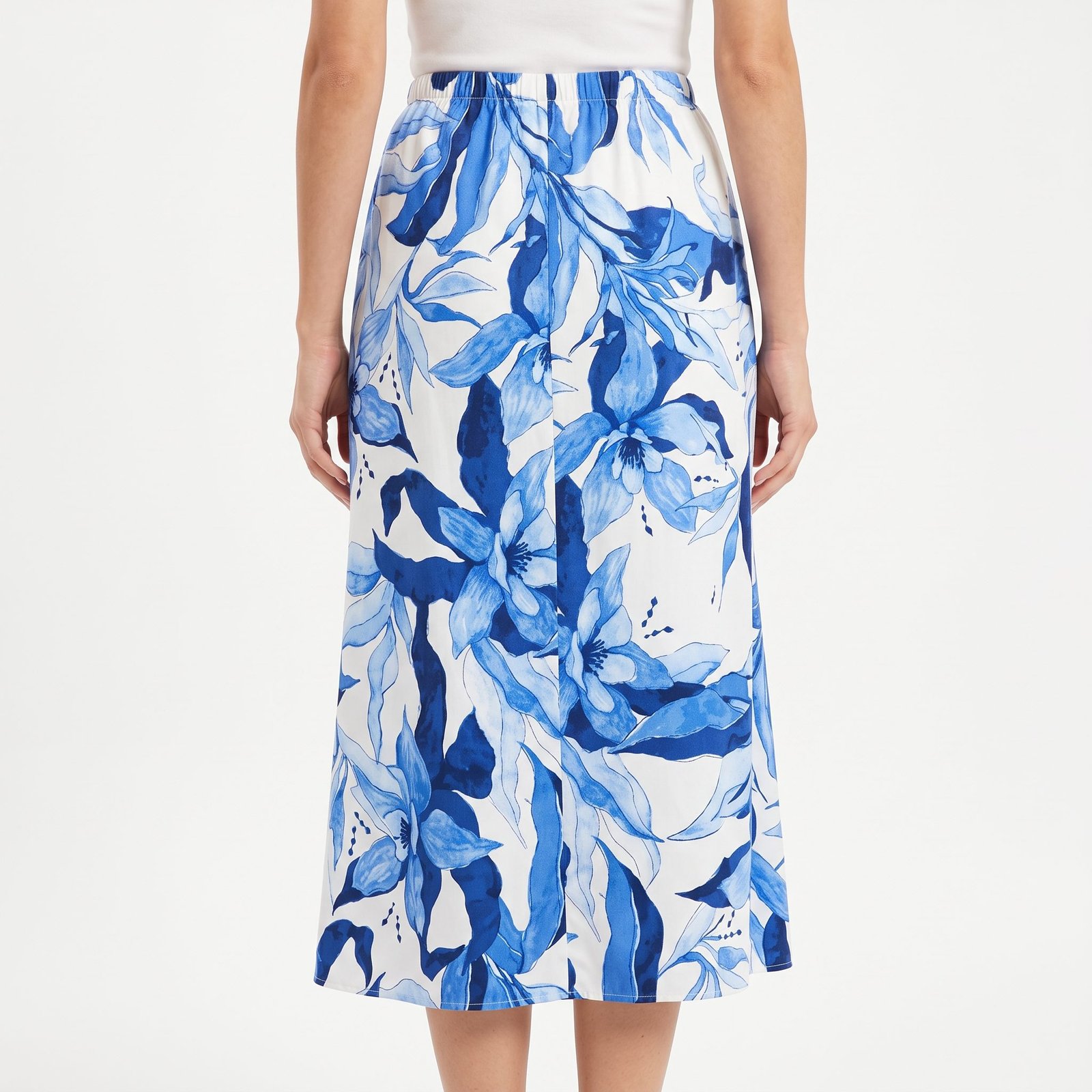 Falda H&M Midi con Estampado Floral Azul y Blanco - L - Imagen 2