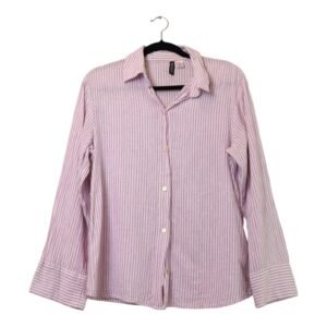 Blusa H&M Oversized de Lino y Algodón a Rayas Lilas - XS