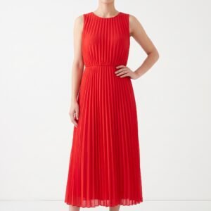 Vestido Cortefiel Largo Rojo Plisado Elegante - S