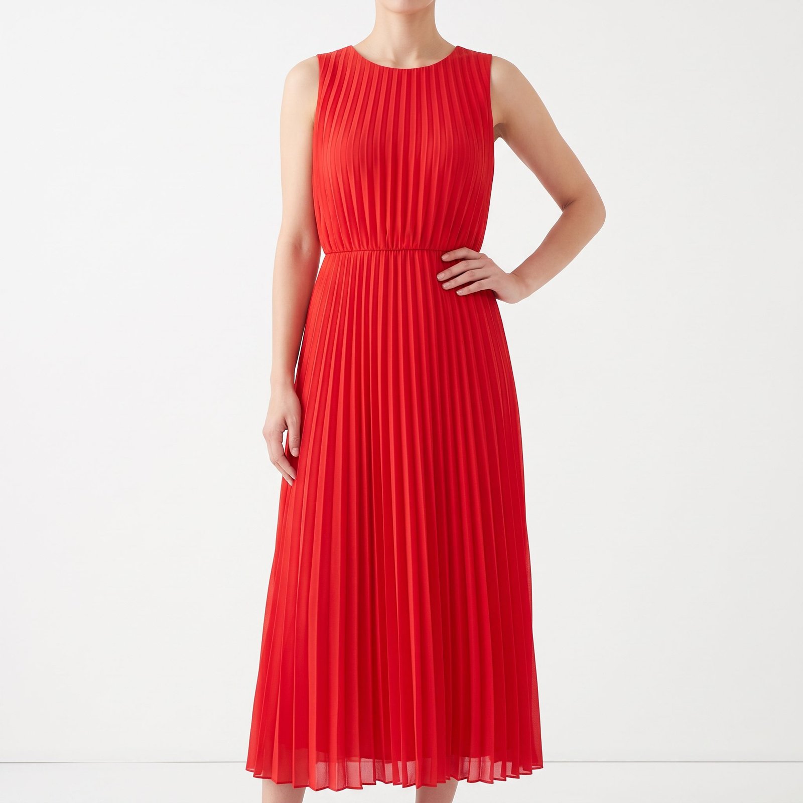 Vestido Cortefiel Largo Rojo Plisado Elegante - S