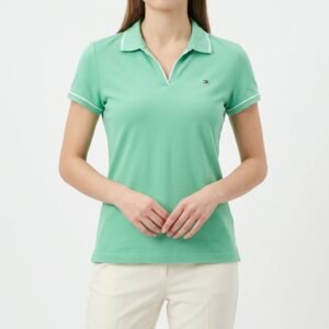 Polo Tommy Hilfiger Verde Menta con Ribetes Blancos - S
